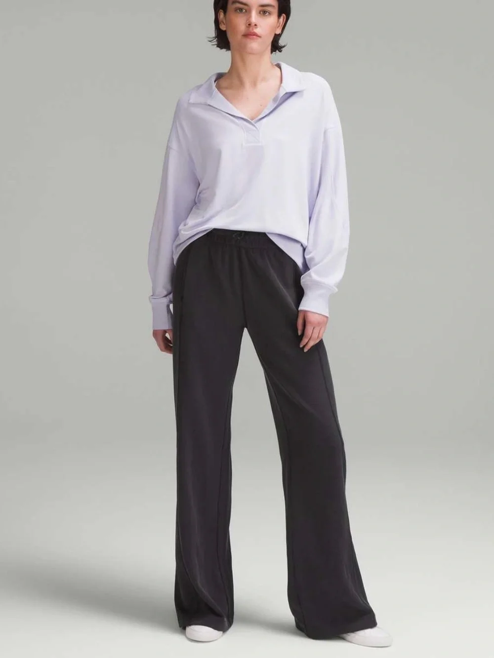 Lululemon Softstreme Ribbed High Rise Pants Wide Leg Black Gray Loungewear